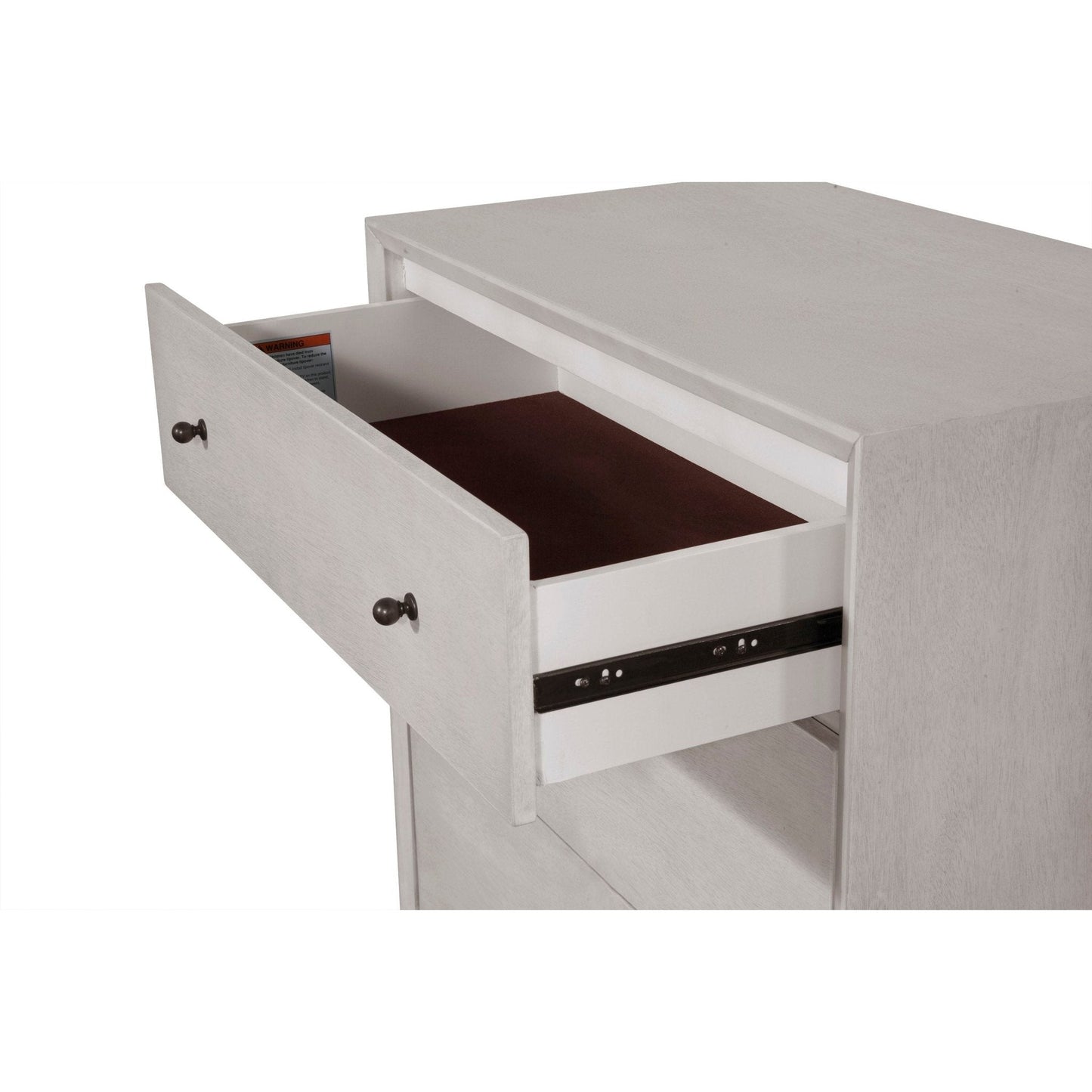 Flynn Small Chest drawer open showcasing storage space and quality craftsmanship.