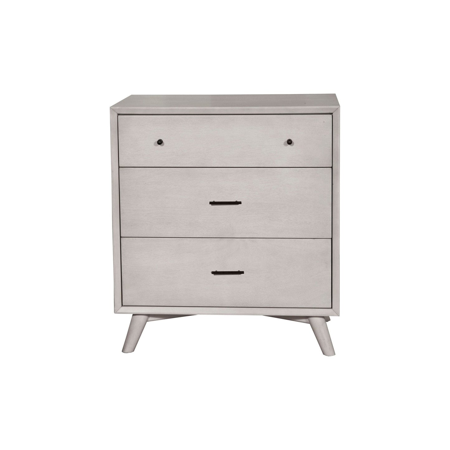 Flynn Small Chest in gray with three drawers and mid-century modern design