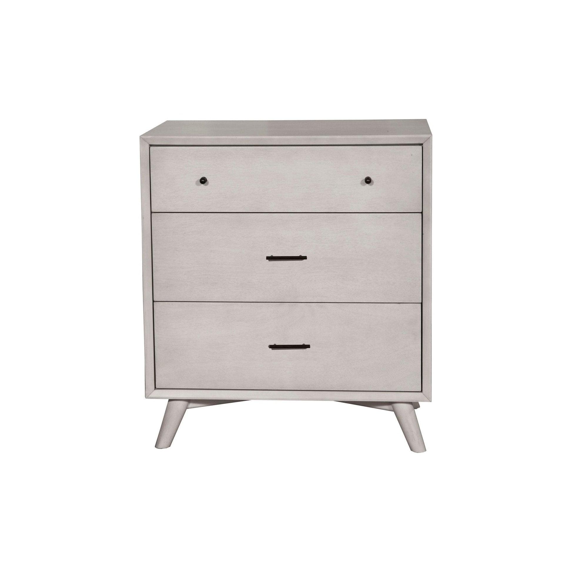 Flynn Small Chest in gray with three drawers and mid-century modern design