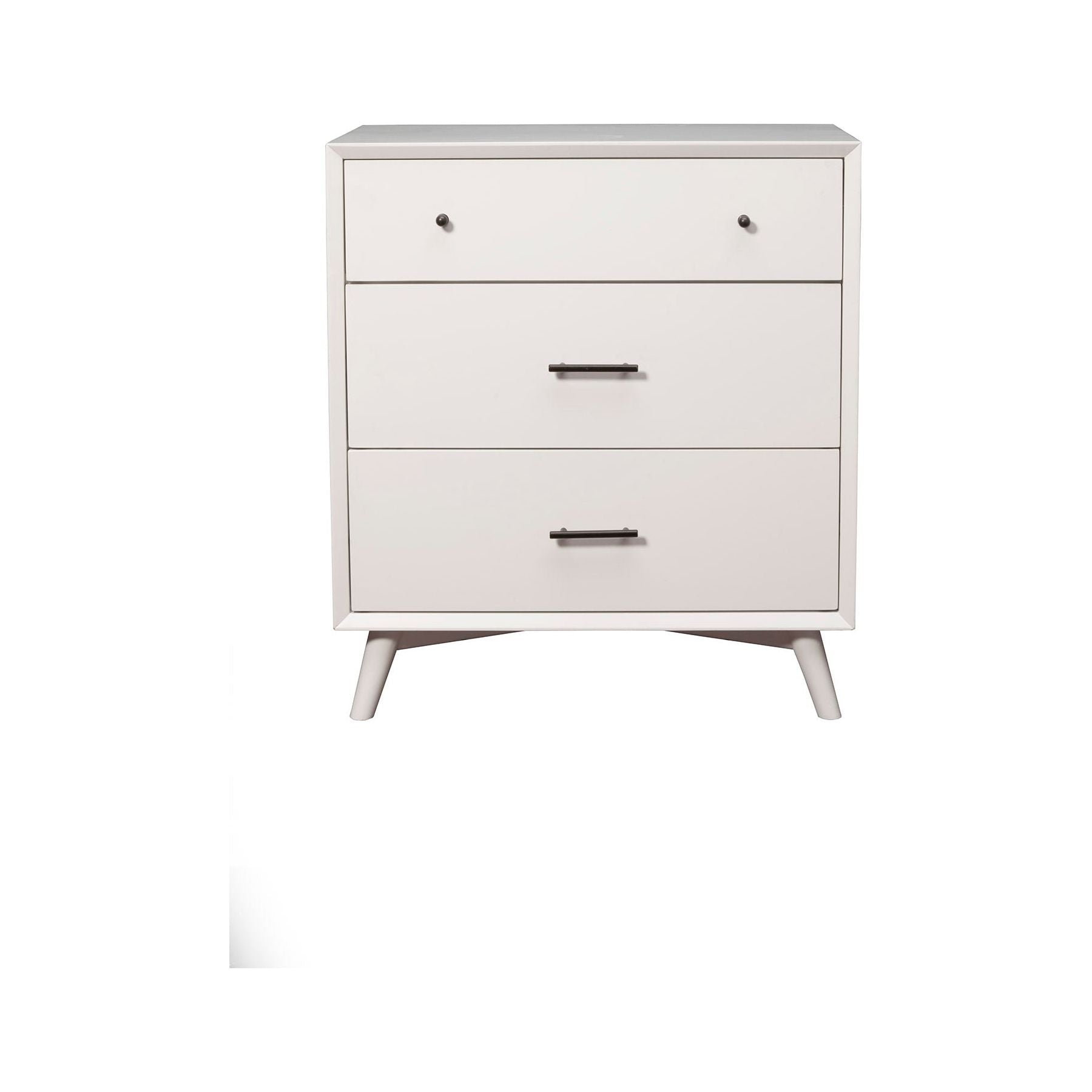 Flynn Small Chest in white, showcasing Mid-Century Modern design with three spacious drawers for stylish storage.