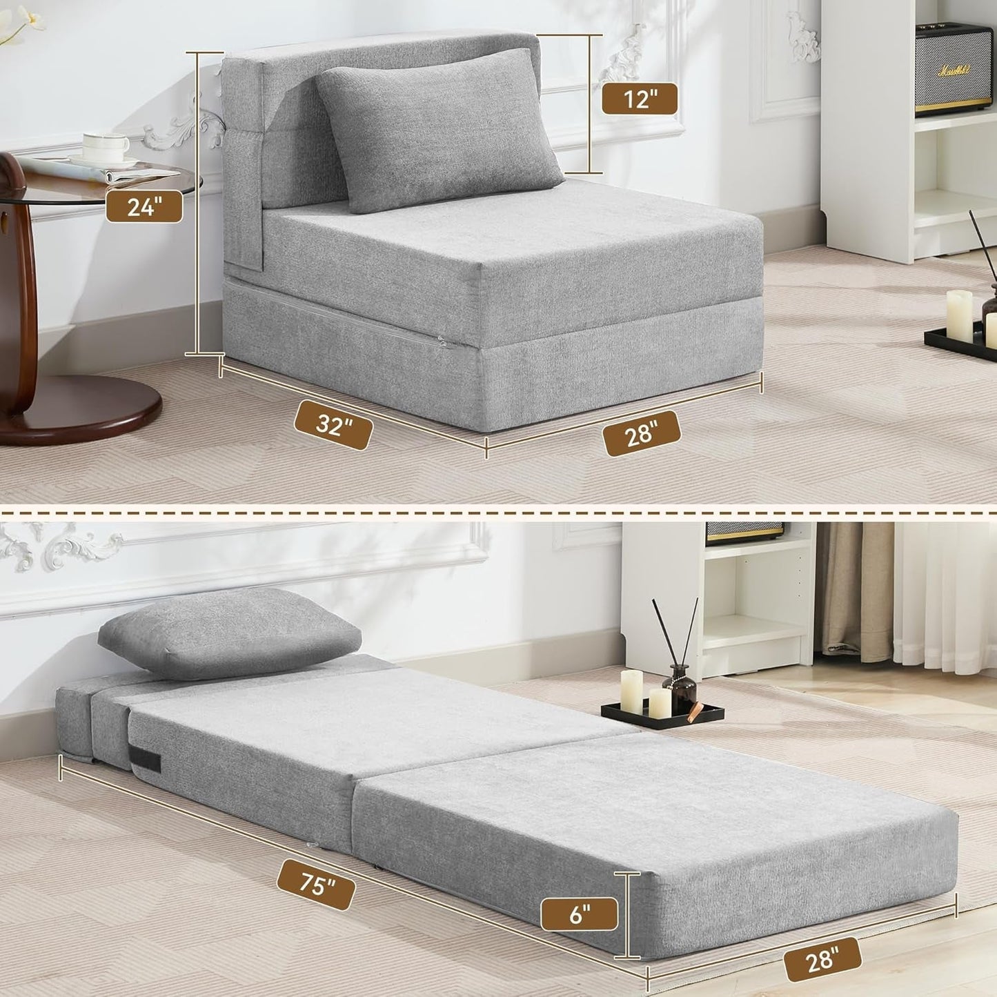 Folding Sofa Bed Convertible Couch with Memory Foam