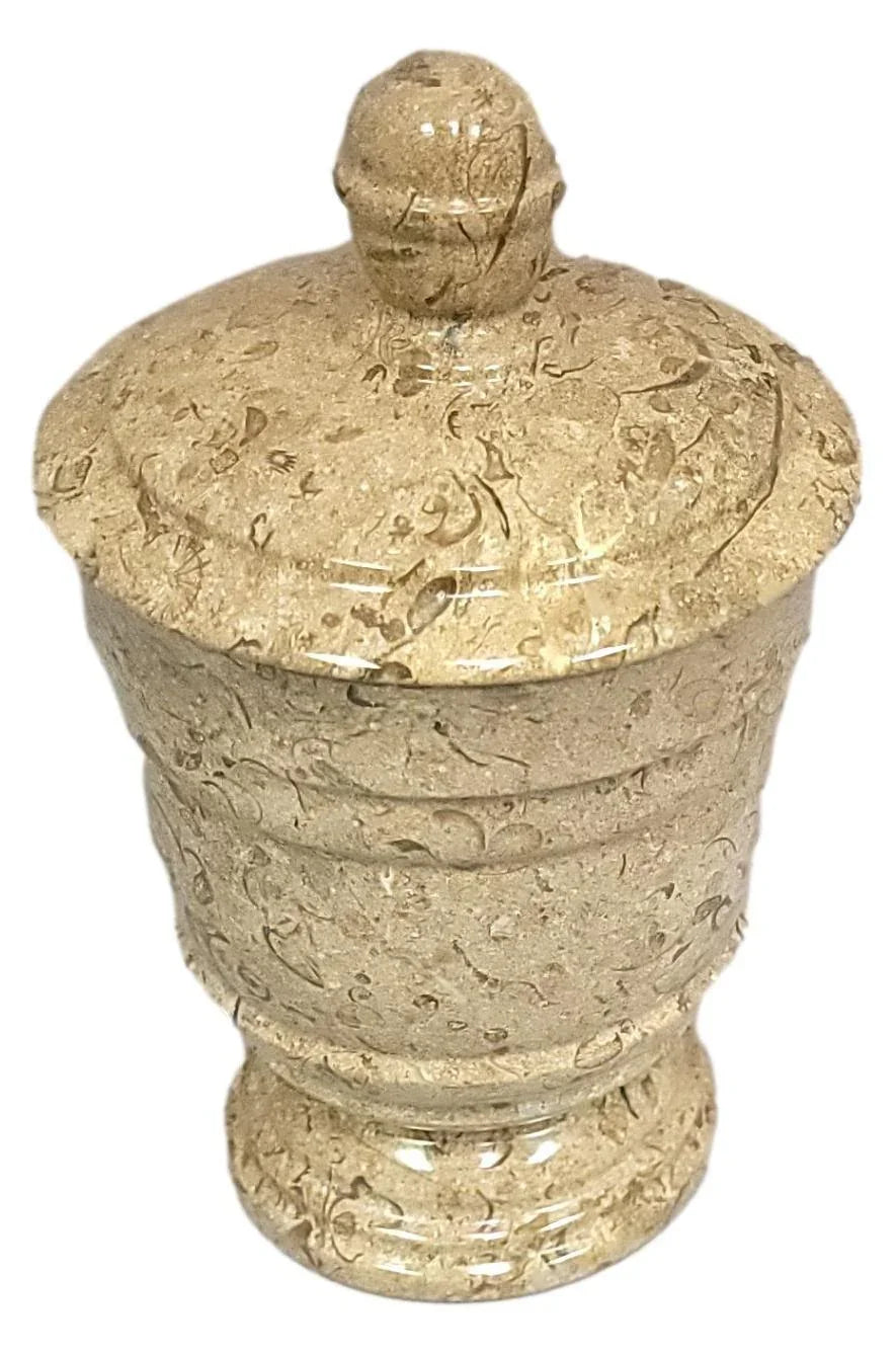 Fossil Stone Bathroom Canister | Cotton Ball Holder