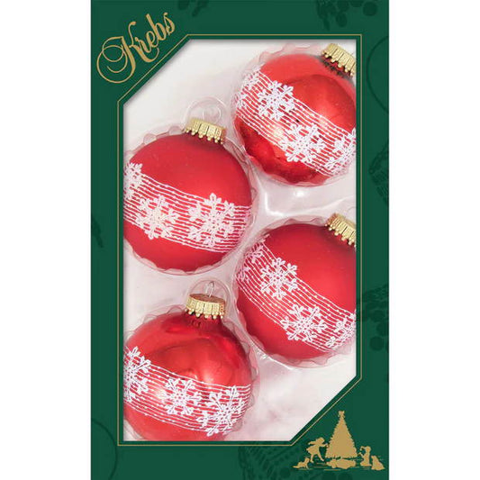 Christmas By Krebs 2 5/8 Glass Balls - Gold Caps - Glitter Band Snowflake - 4 Pack