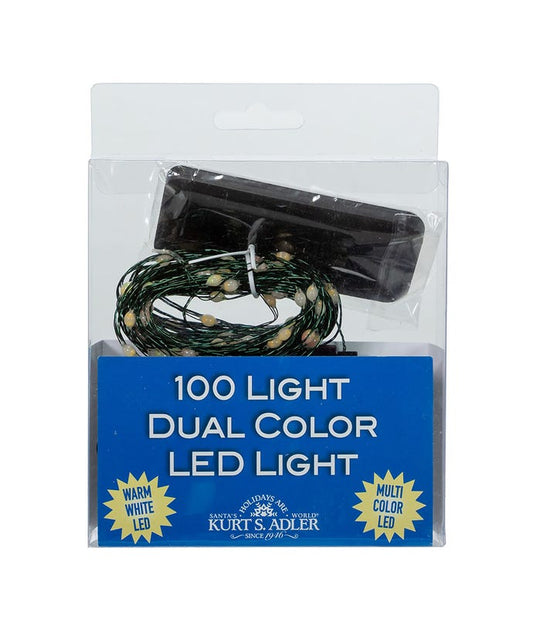 100-Light Battery-Operated Dual Color (Warm White and Multicolored) LED Green Wire Light Set