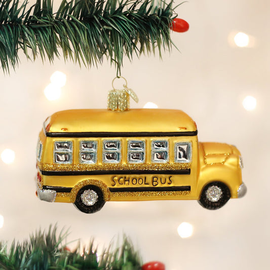 School Bus Glass Ornament