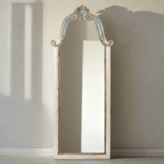 French Country Carved Wood Floor Mirror