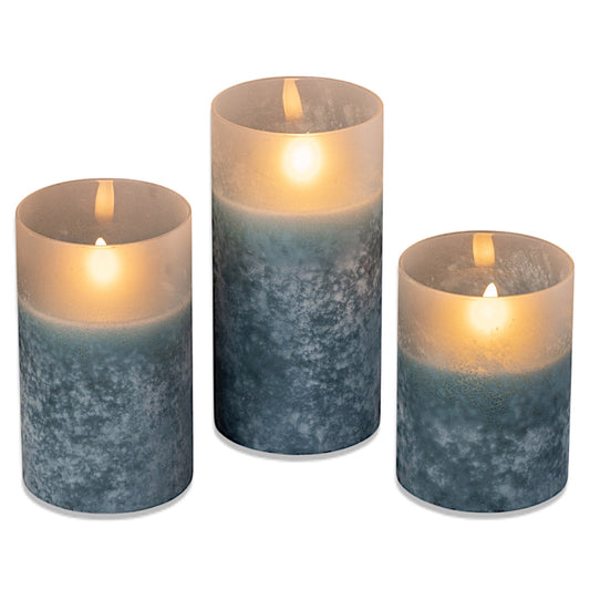 Blue Frosted Glass LED Flickering Flame Candle | 3 Sizes