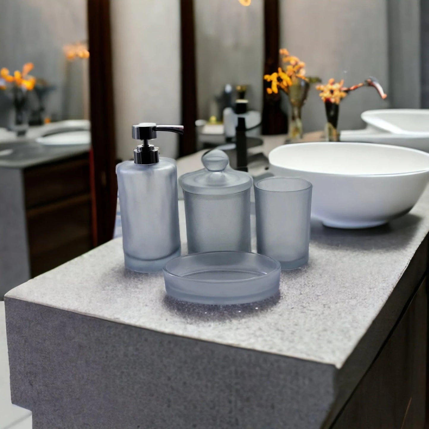 Frosted Glass 4-Piece Bathroom Accessory Set | Cloud Collection