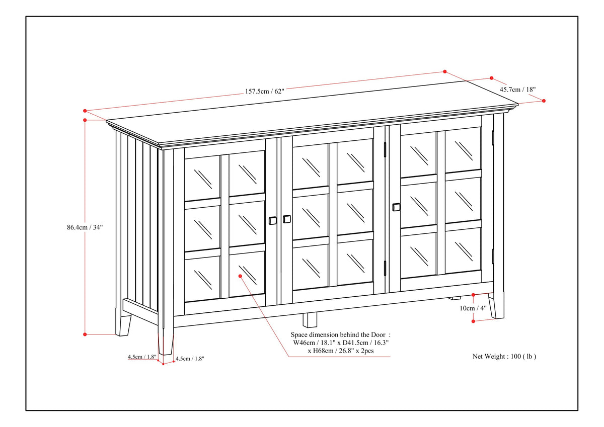 Acadian 62 Inch Wide Solid Wood Storage Cabinet in Distressed