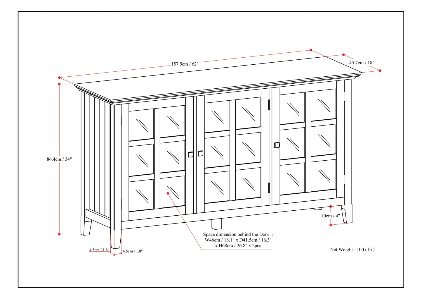 Acadian 62 Inch Wide Solid Wood Wide Storage Cabinet
