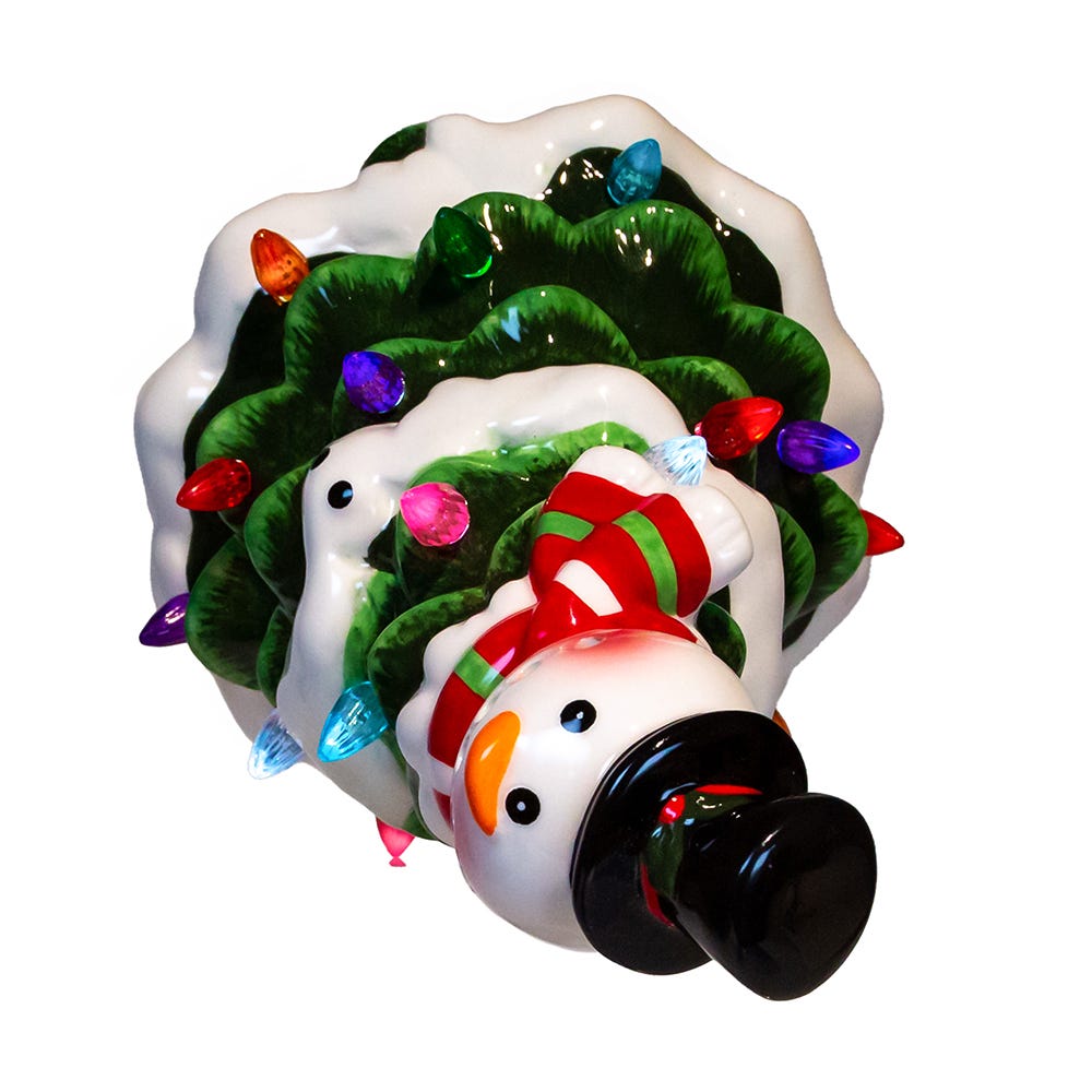 Battery Operated Ceramic Light-Up Snowman Tree