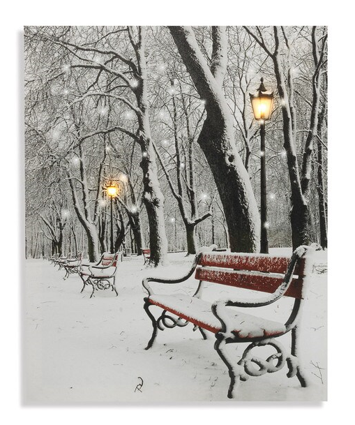 Lighted 16x20 Canvas Print - Snowy Benches in Central Park