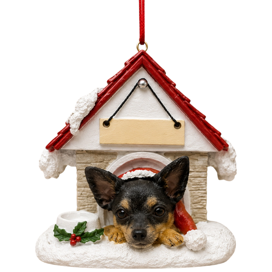 Ceramic Doghouse Ornament - Chihuahua Black