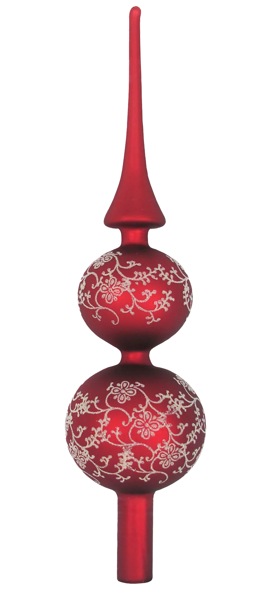 Red 13" Glass Treetopper with Gold Floral Glitterlace - Red Velvet