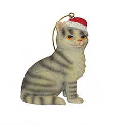 Cat in a Santa Hat Ornament - Tabby Cat