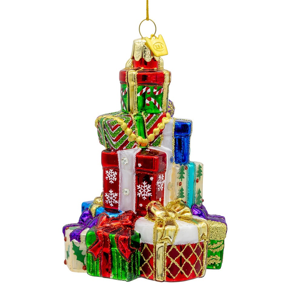Bellissimo Glass Stacked Presents Ornament