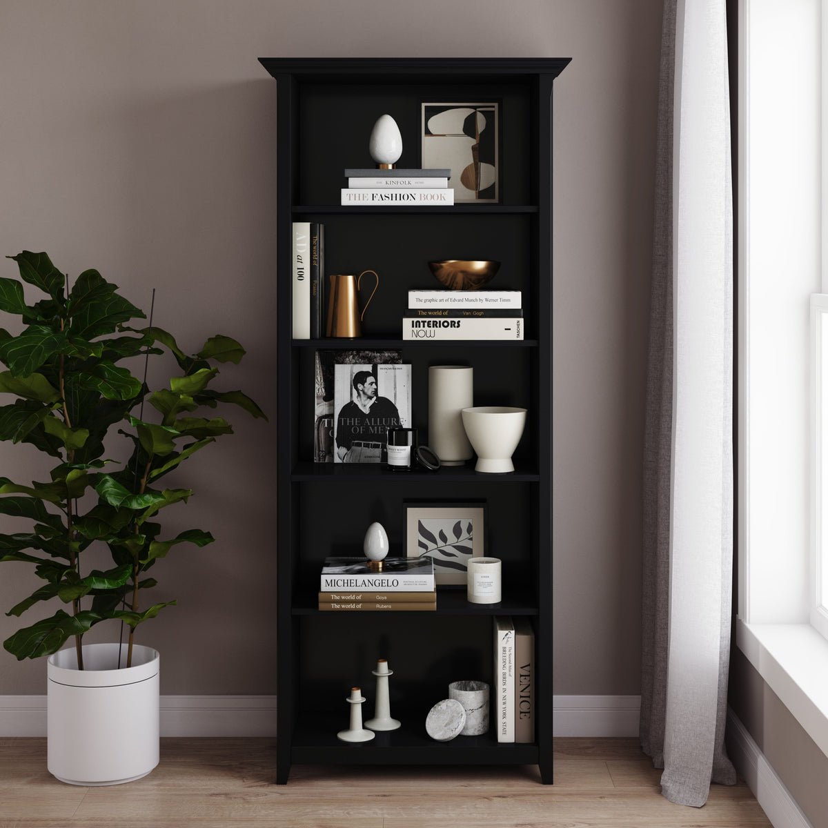 Amherst 30 Inch Solid Wood 5 Shelf Bookcase