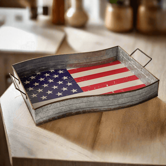 Galvanized American Flag Serving Tray