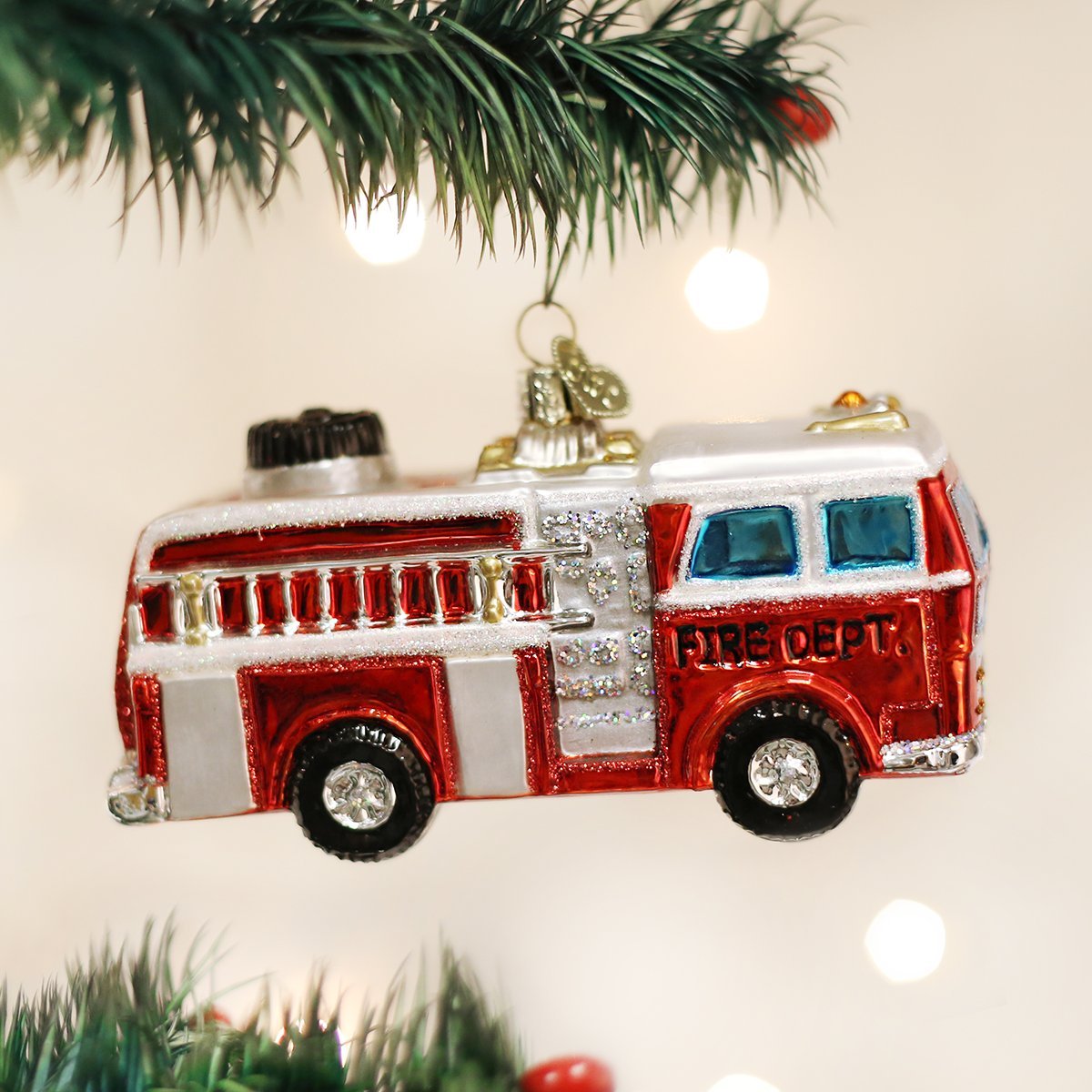 Fire Truck Glass Ornament