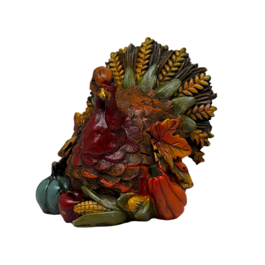 Resin Bountiful Harvest Turkey Figurine Looking Left