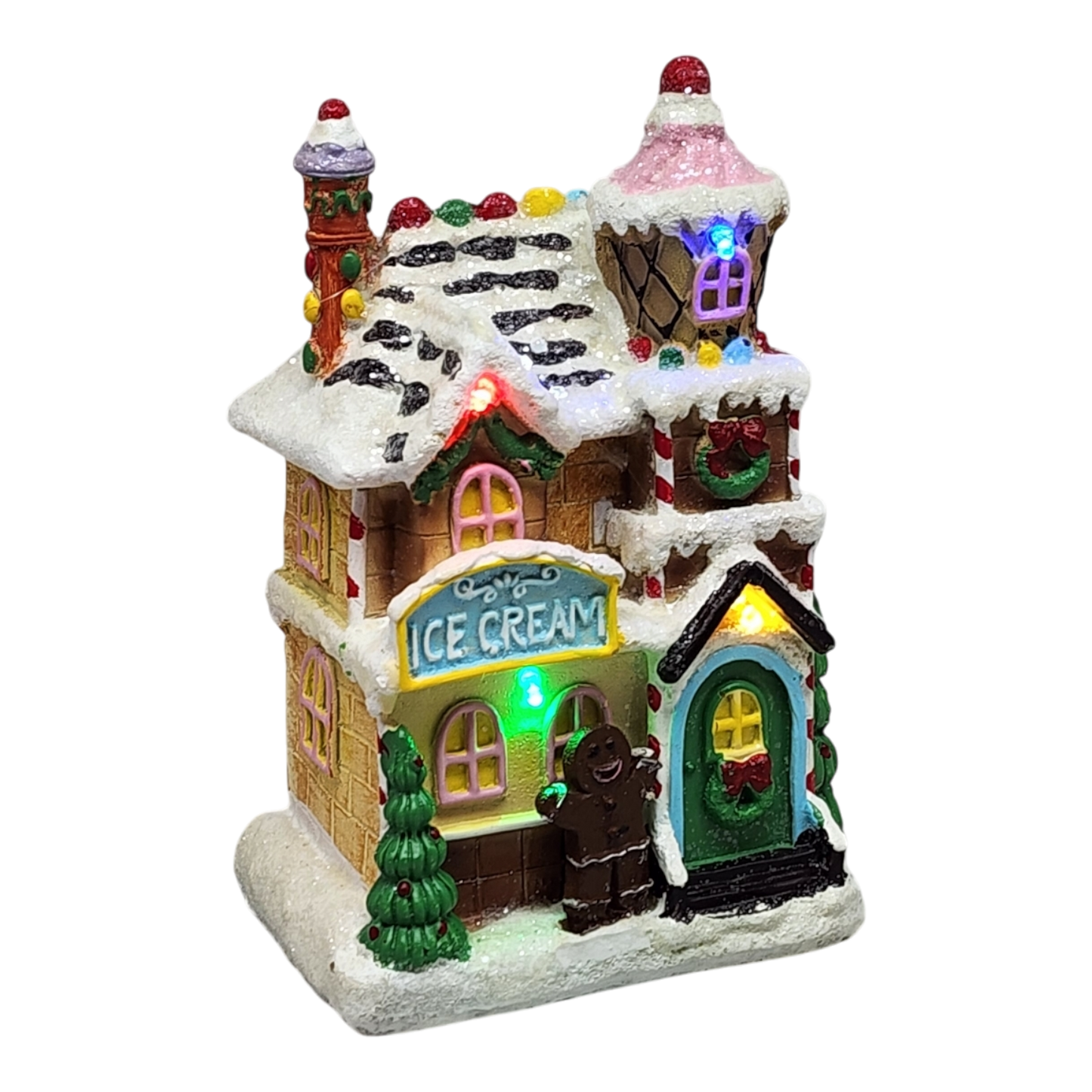 Lighted Resin Gingerbread House - Ice Cream