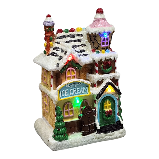 Lighted Resin Gingerbread House - Ice Cream