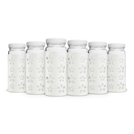 Flower Petals Silicone Protective Bottle Sleeves Set, for 16oz Bottles (White)