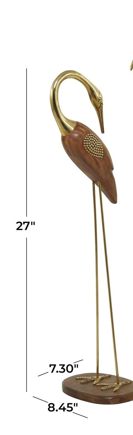 Gold Wood Bird Sculpture – Elegant Nature-Inspired Decor