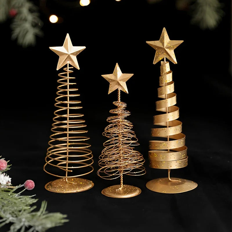 Golden Metal 3-Piece Scandinavian Christmas Decor Set