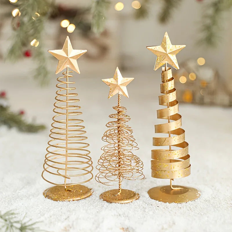 Golden Metal 3-Piece Scandinavian Christmas Decor Set