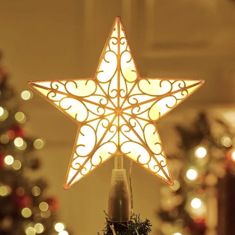 Golden Star Christmas Tree with White LEDs