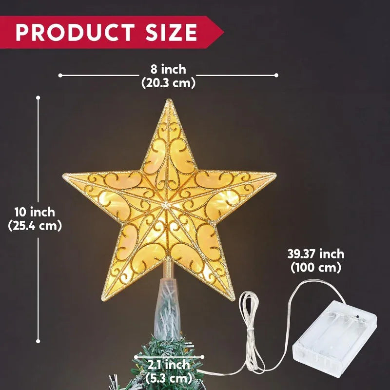 Golden Star Christmas Tree with White LEDs