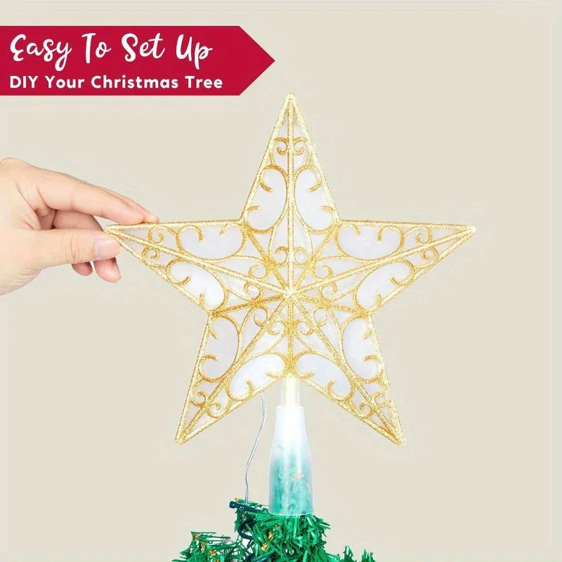 Golden Star Christmas Tree with White LEDs