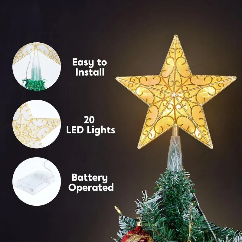 Golden Star Christmas Tree with White LEDs