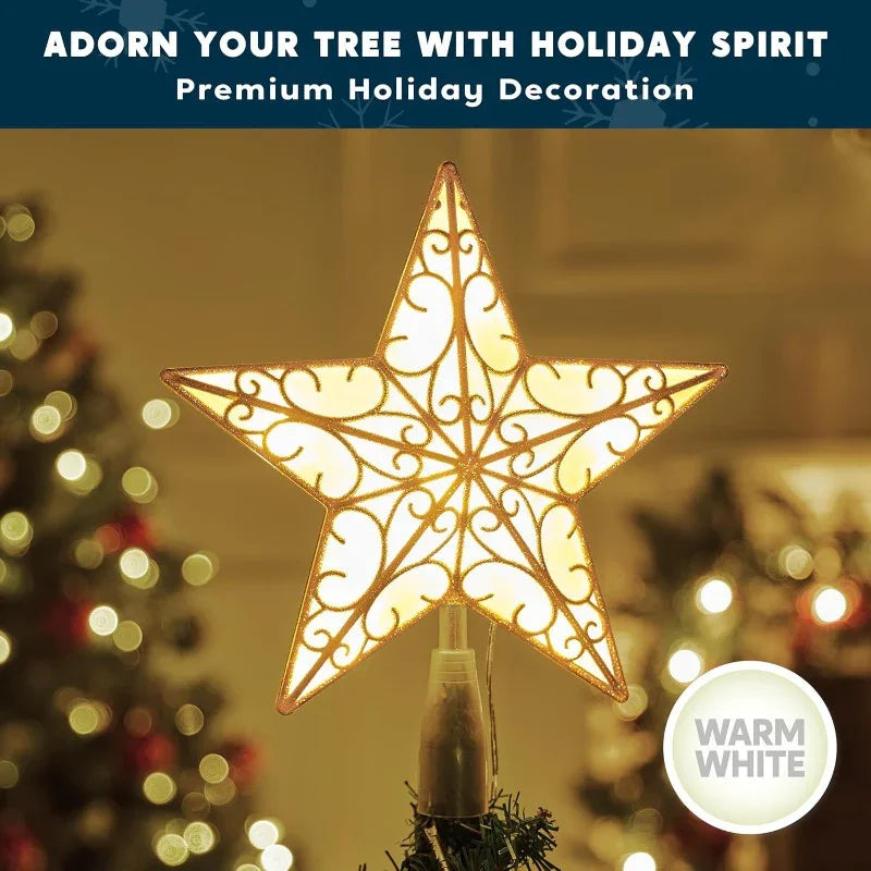 Golden Star Christmas Tree with White LEDs