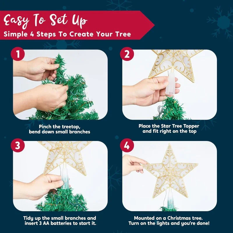 Golden Star Christmas Tree with White LEDs