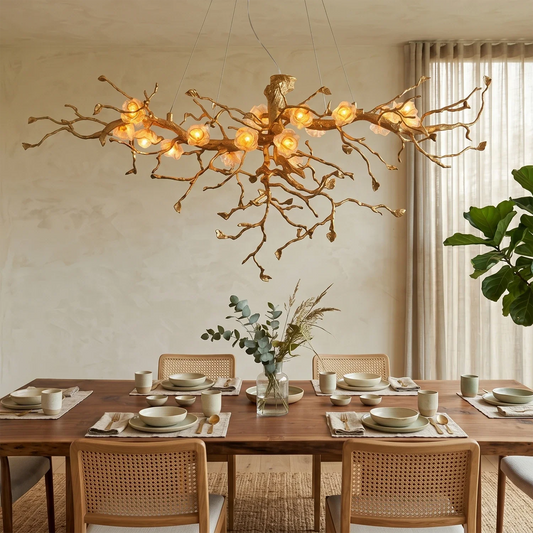 Golden Tree Branch Glass Flower Chandelier