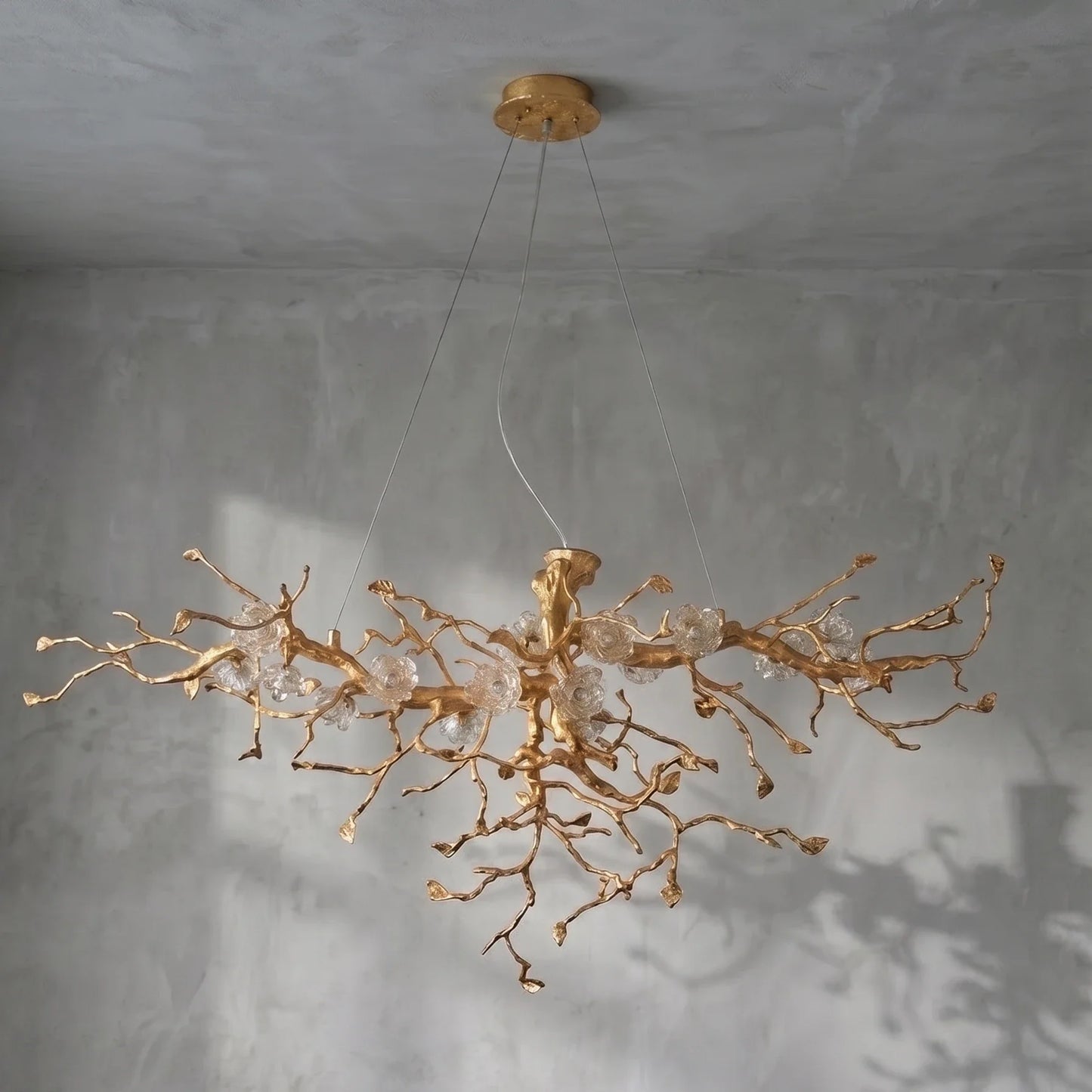 Golden Tree Branch Glass Flower Chandelier