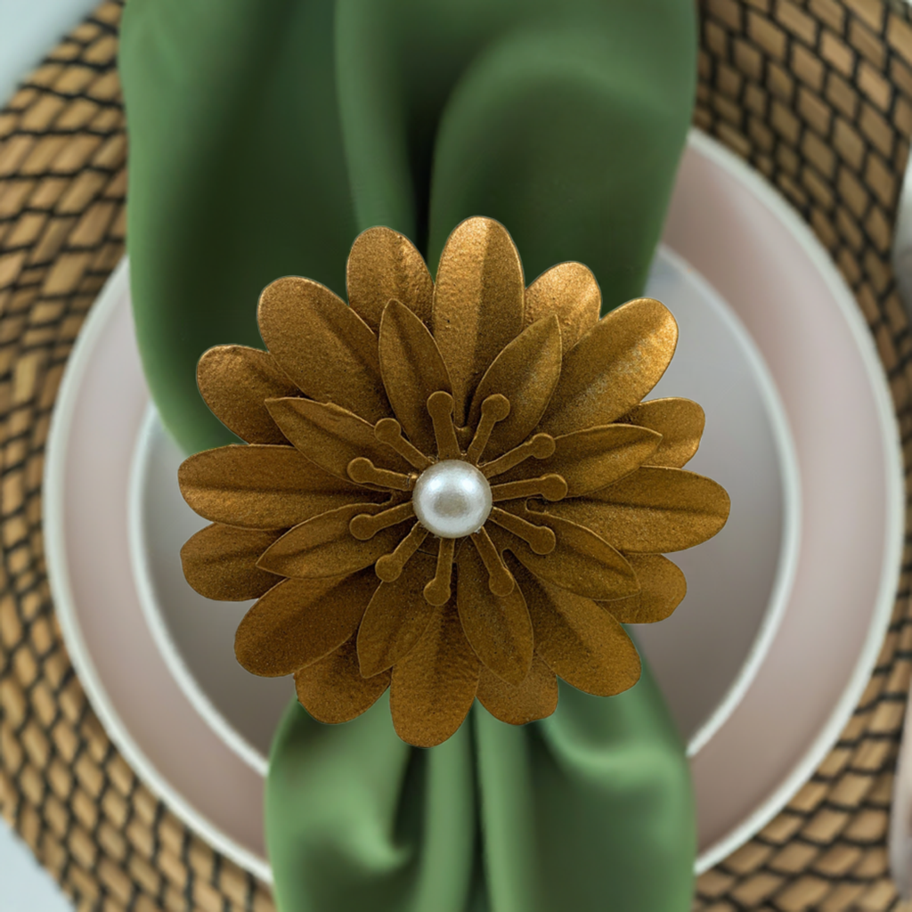 Vibhsa Golden Floral Set of 4 Napkin Rings
