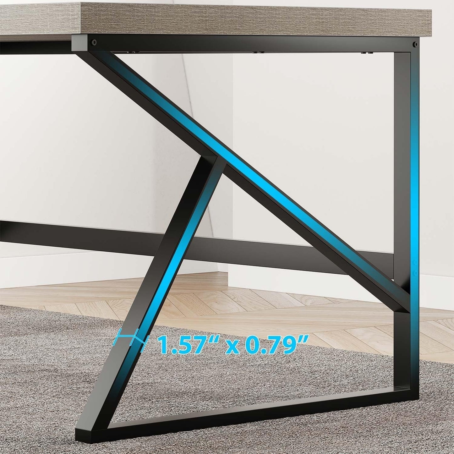 Gray Industrial Computer Desk for Home Office and Gaming