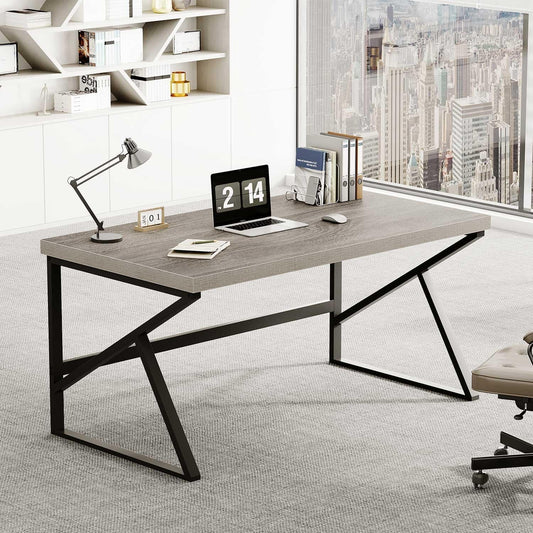 Gray Industrial Computer Desk for Home Office and Gaming