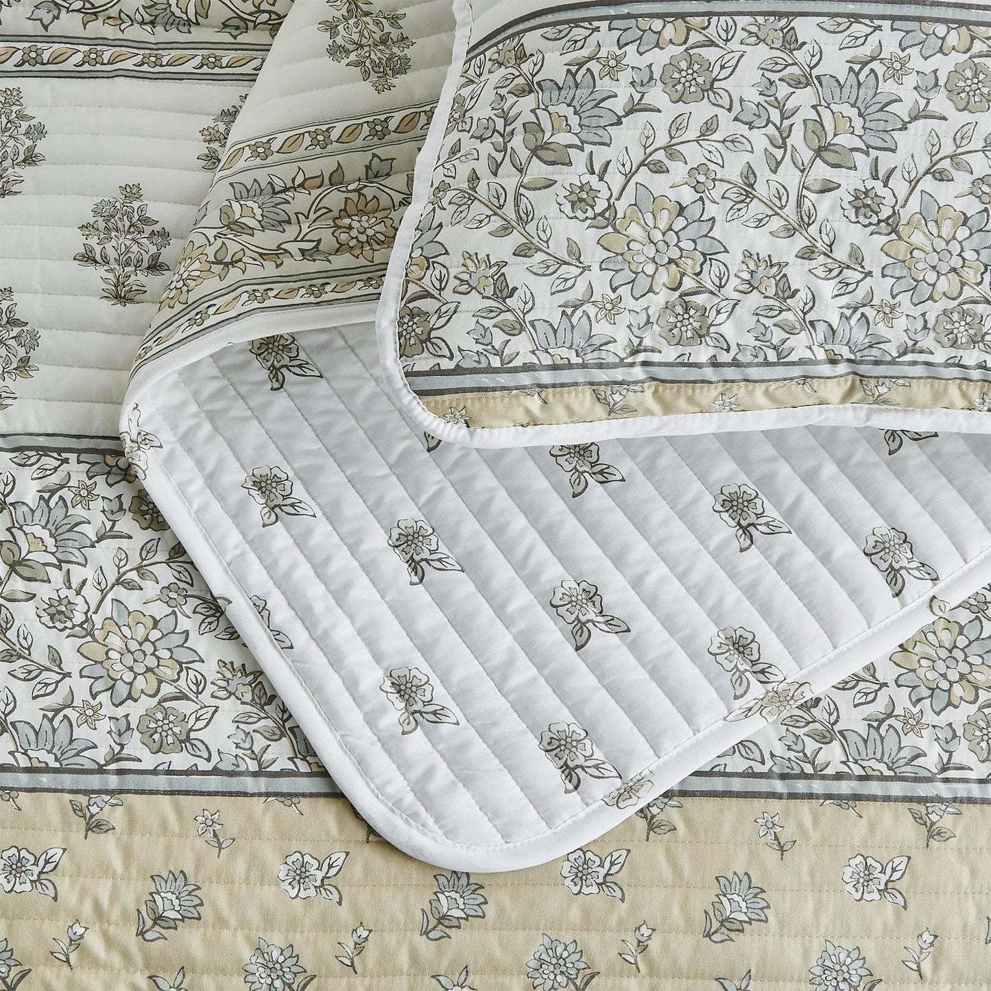 Floral Striped Microfiber Quilt Set - Hermine Collection