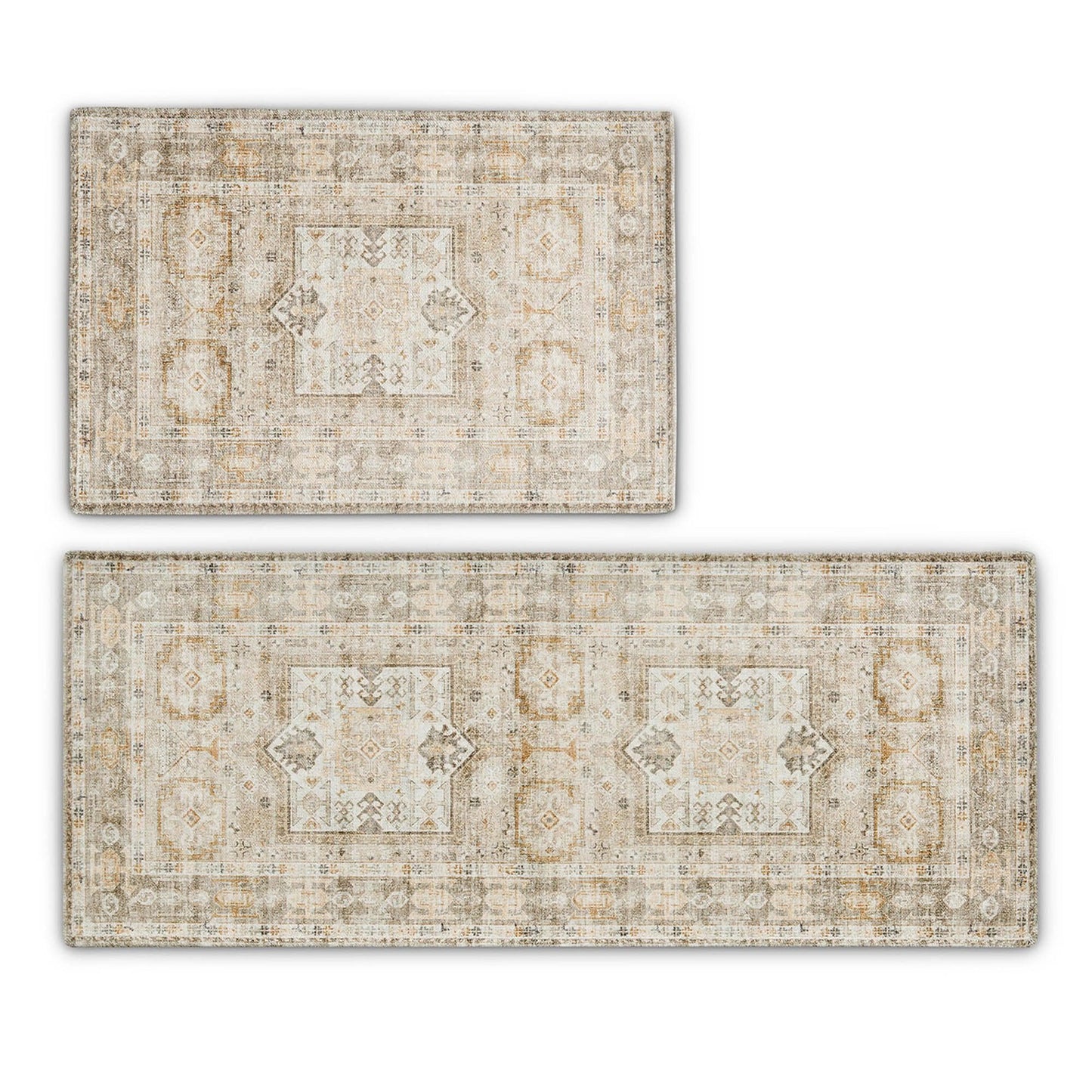 Medallion Machine Washable Accent Area Rug & Runner 2 Pack - Nava Collection