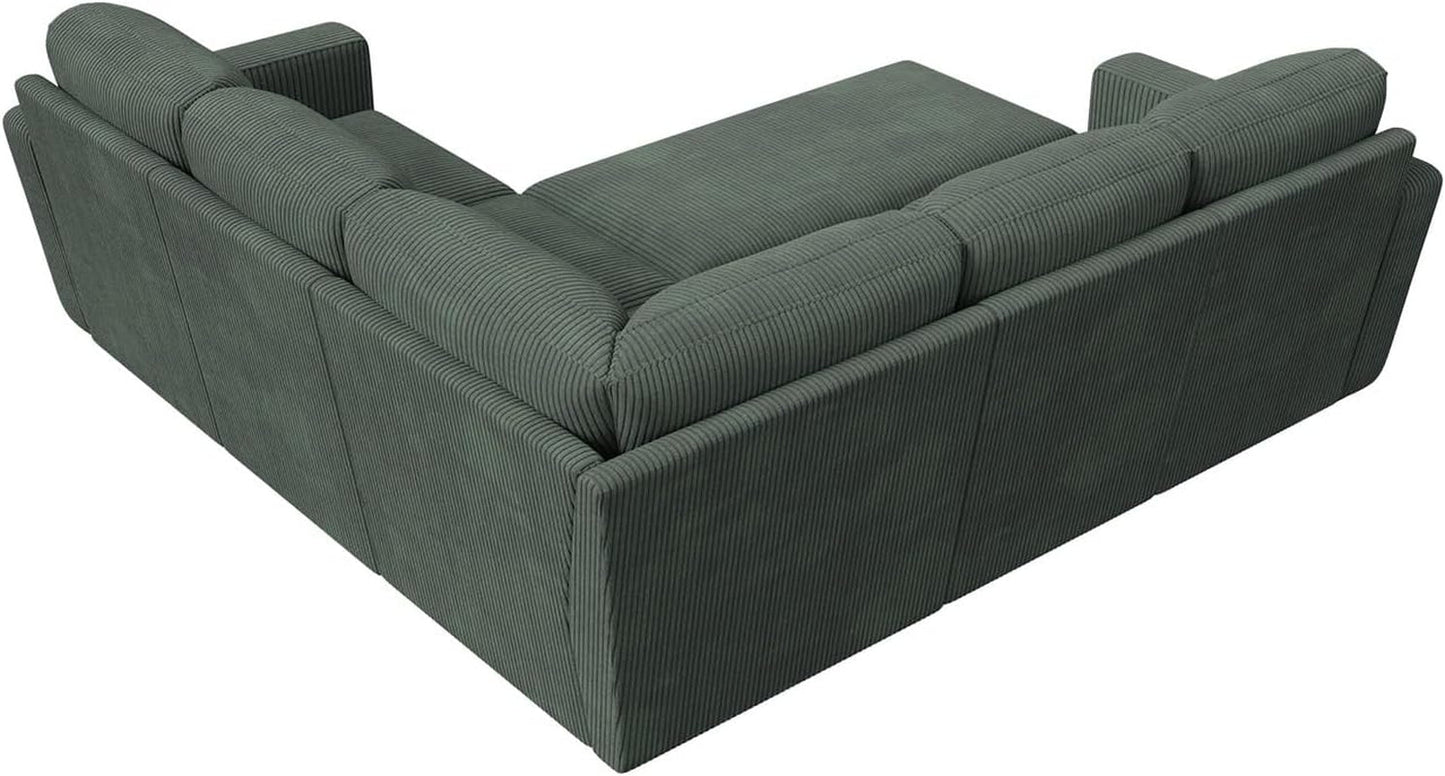 Green Corduroy Sectional Sleeper Sofa With Storage