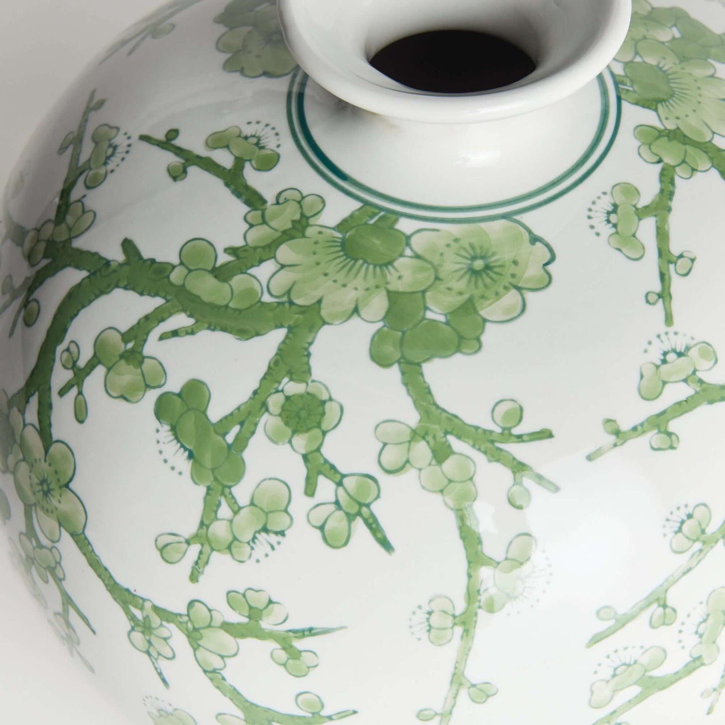 Green and White Botanical Chinoiserie Porcelain Vase