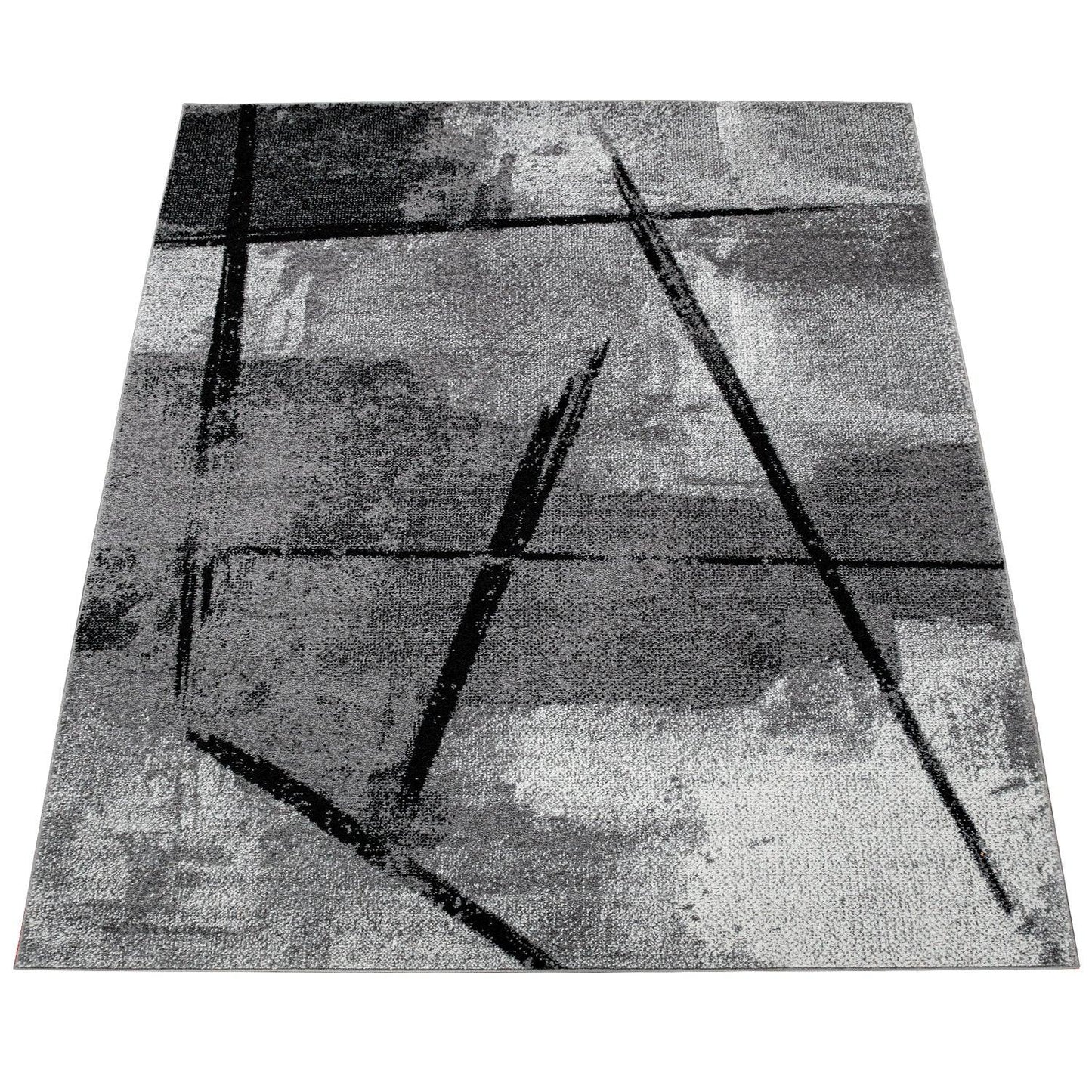 Grey Black Area Rug Mondial with Abstract Paint Effect