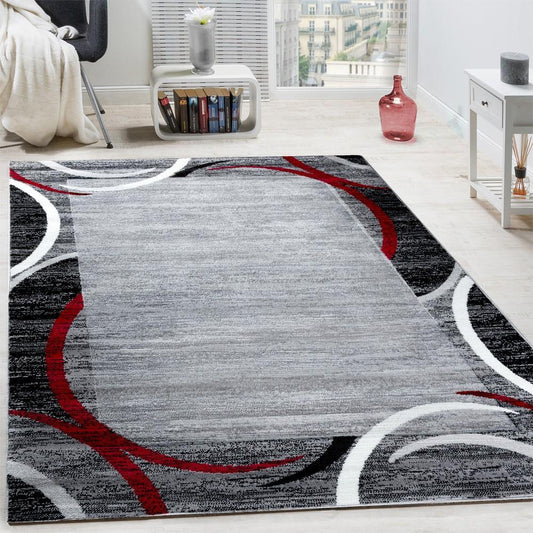Grey Red Area Rug for Living Room Modern Design
