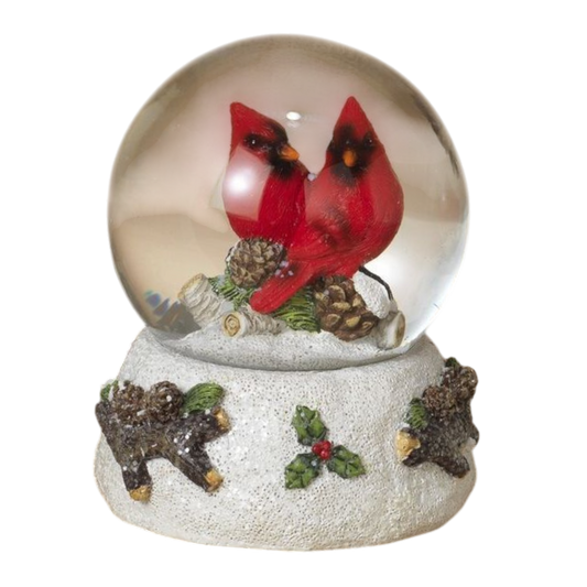 Cardinals on a Pinecone Water Globe - 5 Inch