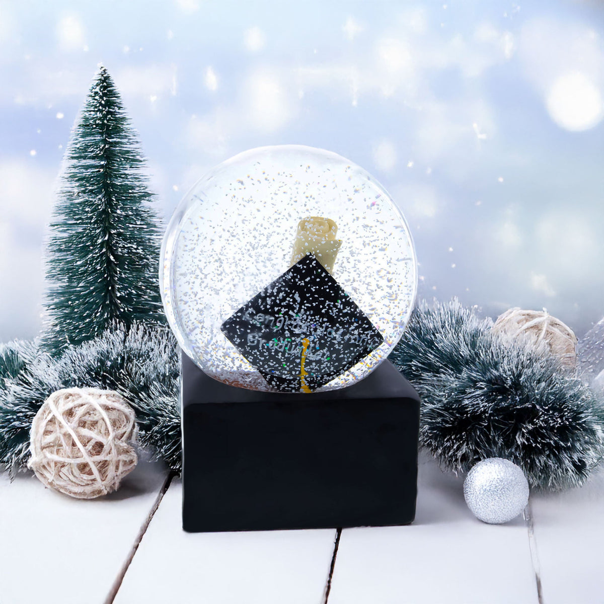 Graduate Cap Snowflake Graduation Hat & Diploma Glass Water Snow Globe – Woodcroft Home LLC