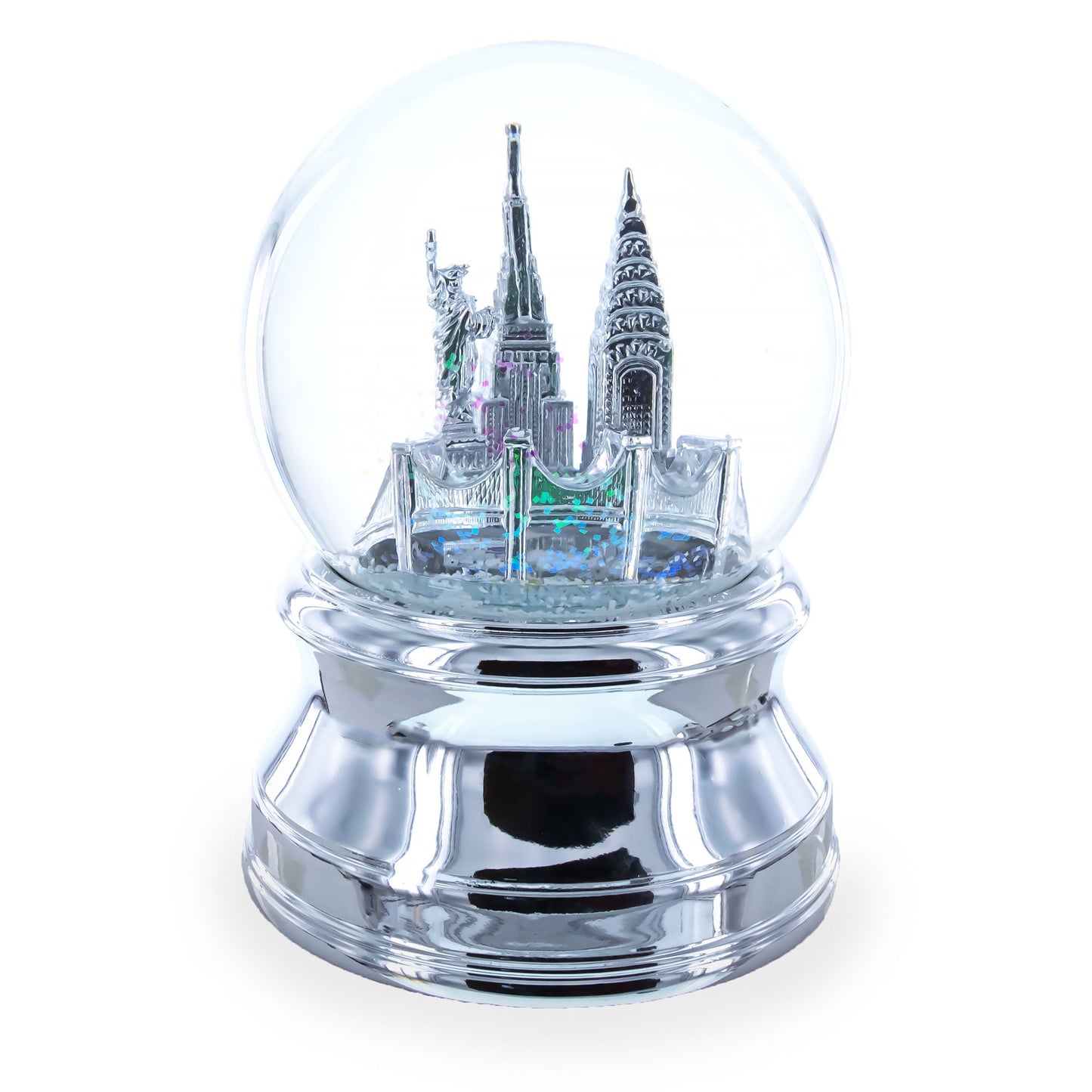 New York City Skyline with Silver Base Water Snow Globe